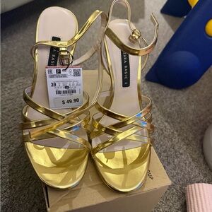Zara Metallic Gold Strappy Heels